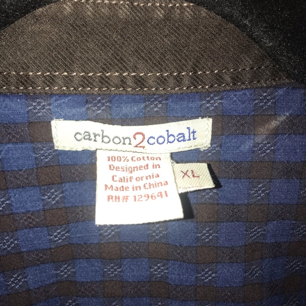 Carbon2Cobalt Shirt XL Mens Blue Brown Plaid Check Button Up Cotton Long Sleeve - Picture 2 of 11